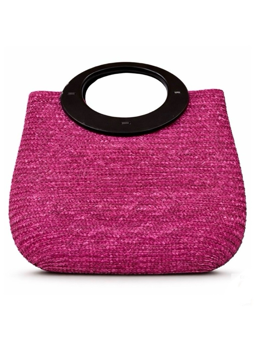 GUC Vintage Pink 100% Wheat Straw Brown Wooden Top Handle Bag.